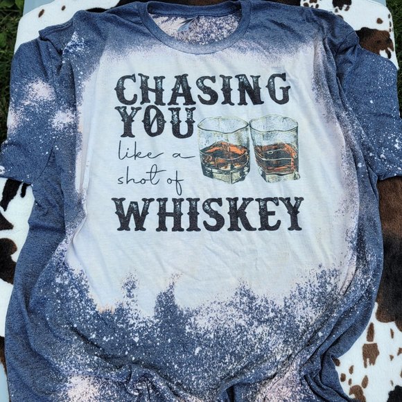 Shot Of Whiskey Bleached T-Shirt Short Sleeve Graphic Tee - Picture 2 of 5